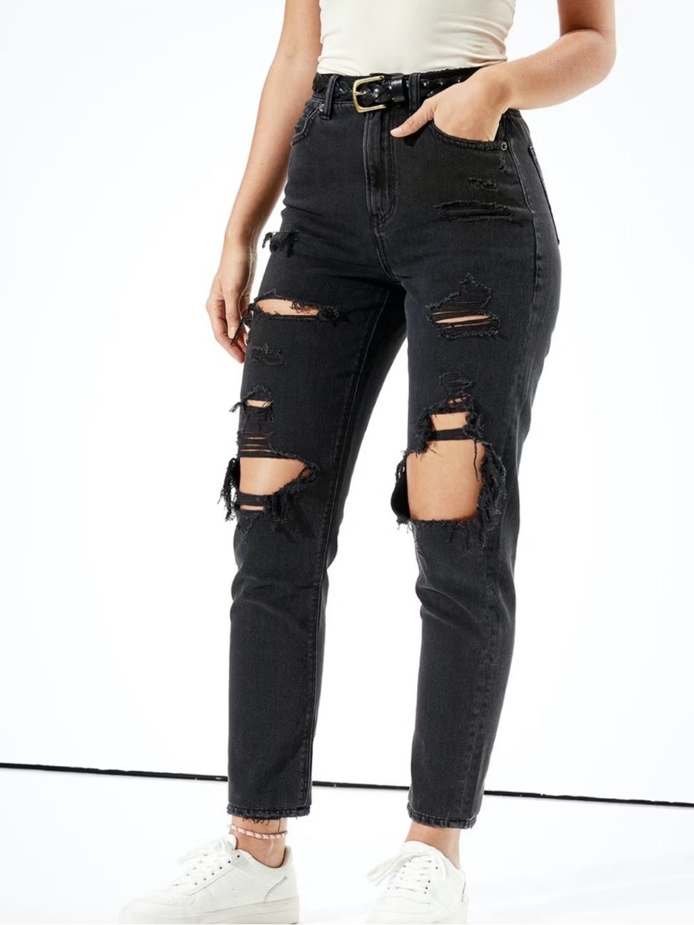 American Eagle Outfitters High-Rise Ripped Black Jeans